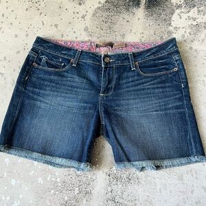 PAIGE Medium-Dark Jean Shorts with Cuffed Hem